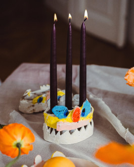 Handmade ceramic candle holder with colorful artistic design, unique decor for creative home styling Logo Progressive Present